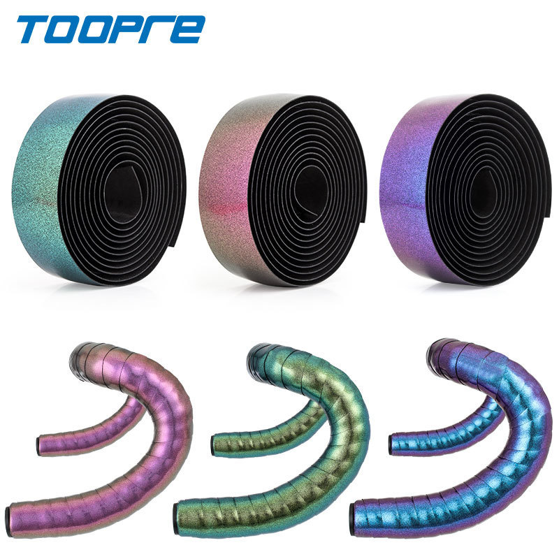 TOOPRE Road Bike Handlebar Tape Color-Changing Sweat-Wicking Anti-Slip Curved Bar Tape Colorful Aurora Gradient