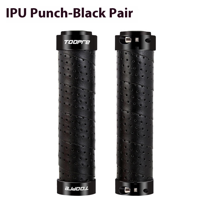 TOOPRE Mountain Bike Grips PU Perforated Leather Colorful Anti-Slip Breathable Aluminum Alloy Double-Sided Locking