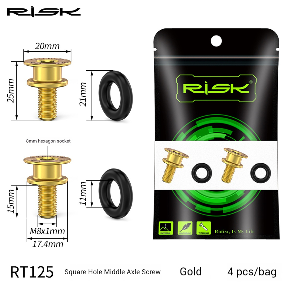RISK Mountain Bike Titanium Alloy Square Hole M8x15mm Middle Axle Fixing Screw Waterproof Small Cloth 412 Folding Bike