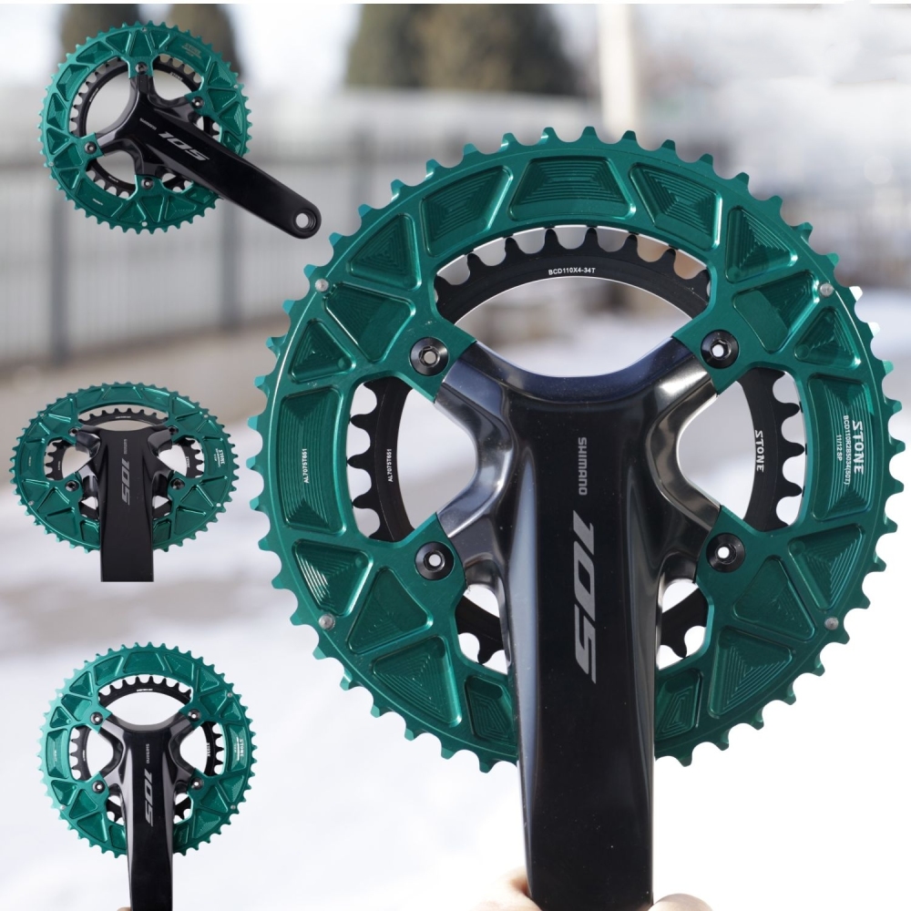 Stone 110bcd Round Double Chainring for Shimano 105 R7100 UT R8100 DA R9200 Di2 Road Bike 58 56 55 54 52 53 52 50 48 46 42 40 39 36 34 32T