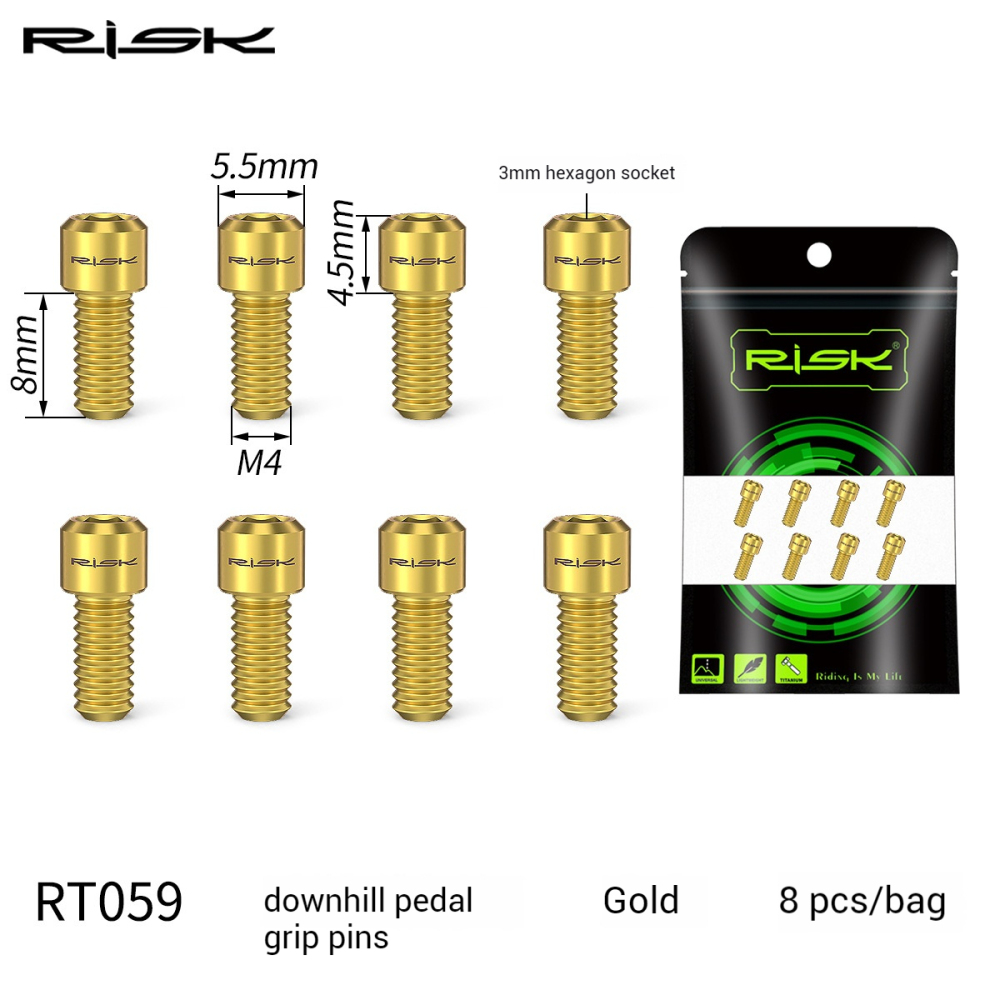RISK Mountain Bike XC Cross-Country Titanium Alloy Pedal Pins Hexagonal Anti-Slip Pins Boxed