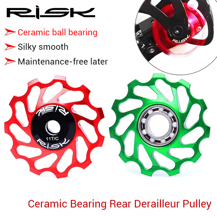 RISK Mountain/Road Bike Ceramic Rear Derailleur Guide Pulley 11T Aluminum Alloy Bearing Pulley Wheel