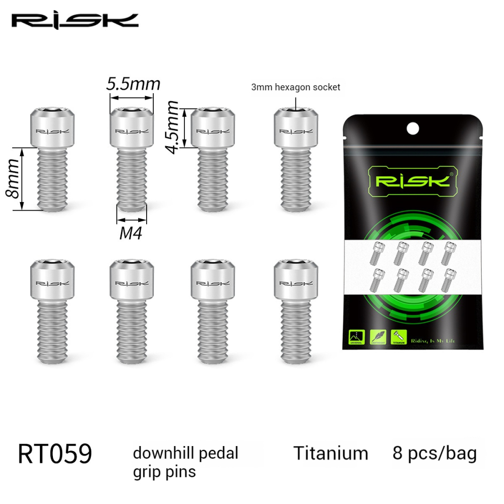 RISK Mountain Bike XC Cross-Country Titanium Alloy Pedal Pins Hexagonal Anti-Slip Pins Boxed