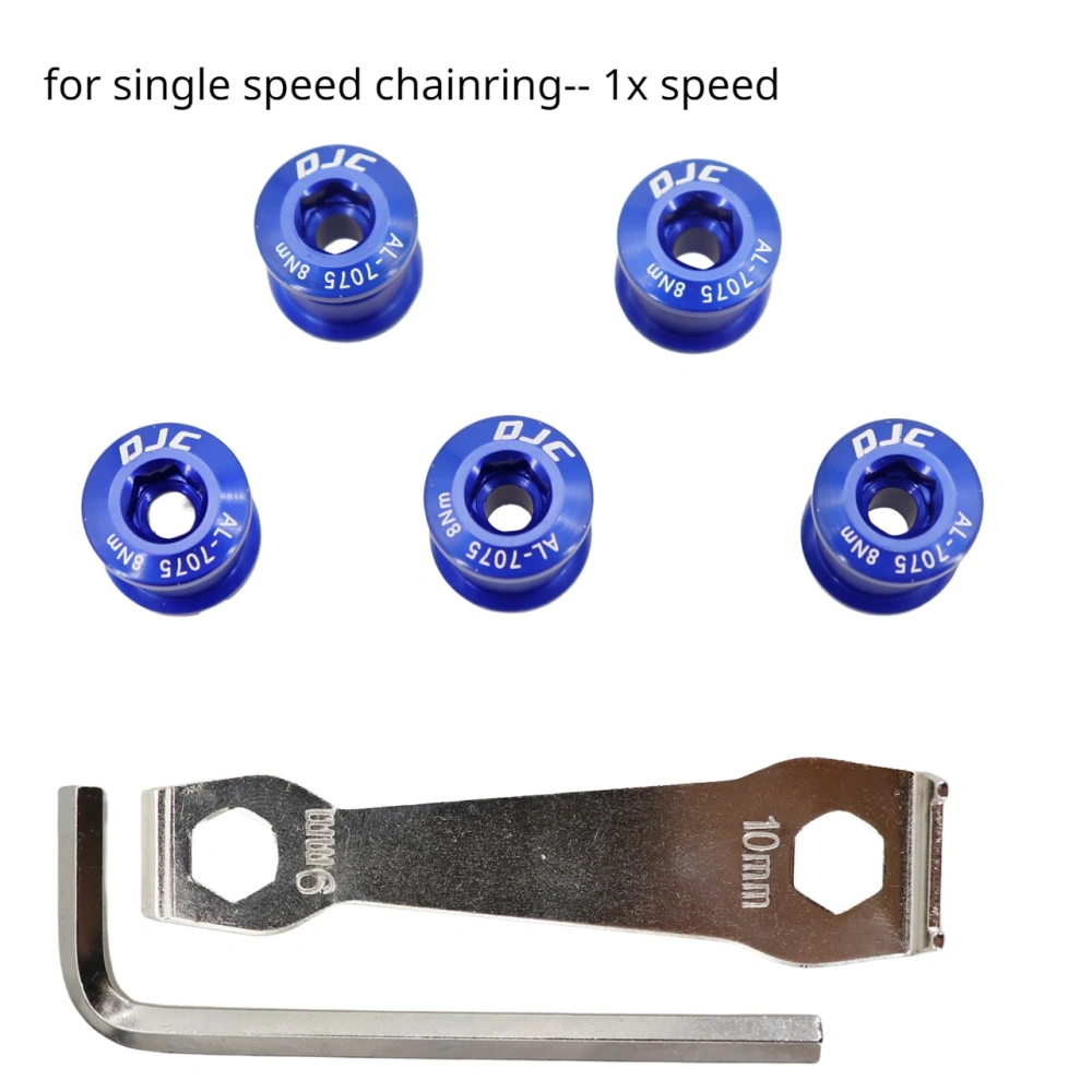 DJC bike chainring bolts 5pcs with 2 wrenchs aluminum or steel single chainring double chainring black red blue golden grey