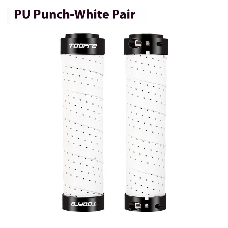 TOOPRE Mountain Bike Grips PU Perforated Leather Colorful Anti-Slip Breathable Aluminum Alloy Double-Sided Locking