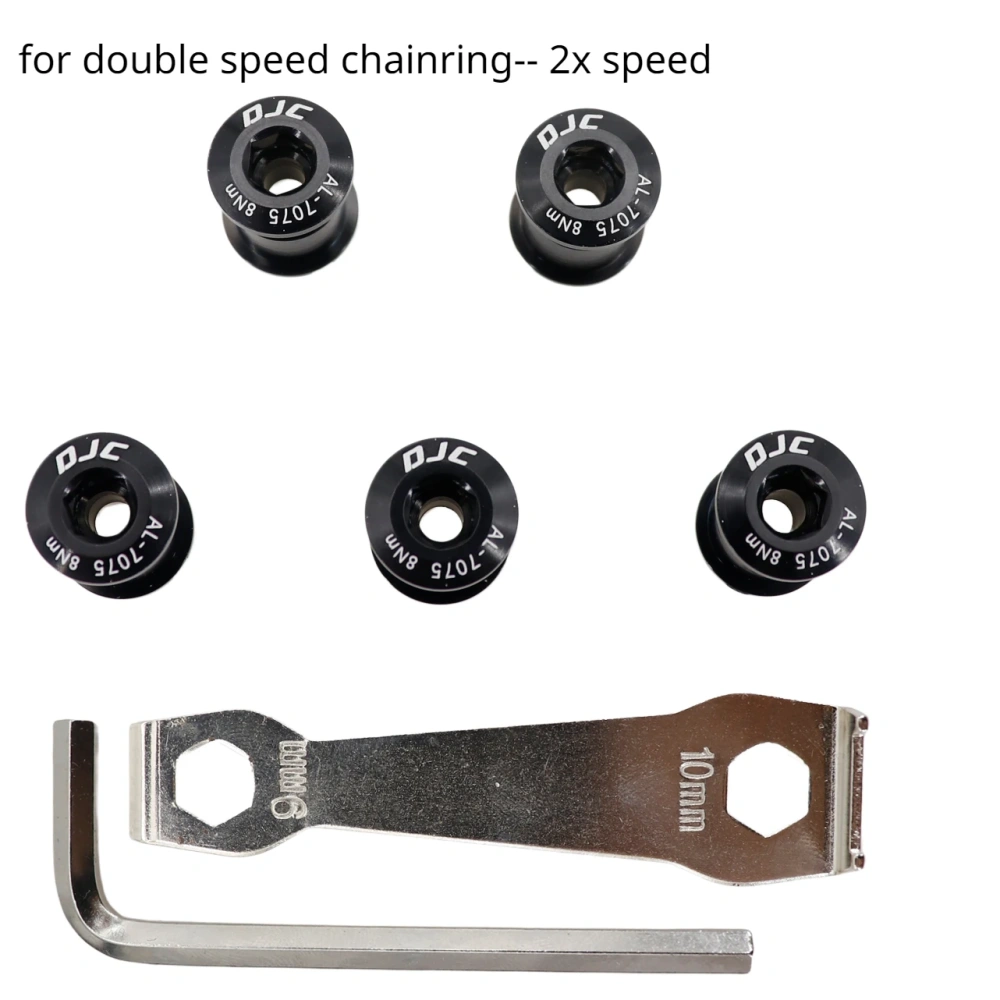 DJC bike chainring bolts 5pcs with 2 wrenchs aluminum or steel single chainring double chainring black red blue golden grey