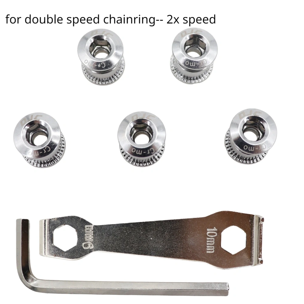 DJC bike chainring bolts 5pcs with 2 wrenchs aluminum or steel single chainring double chainring black red blue golden grey