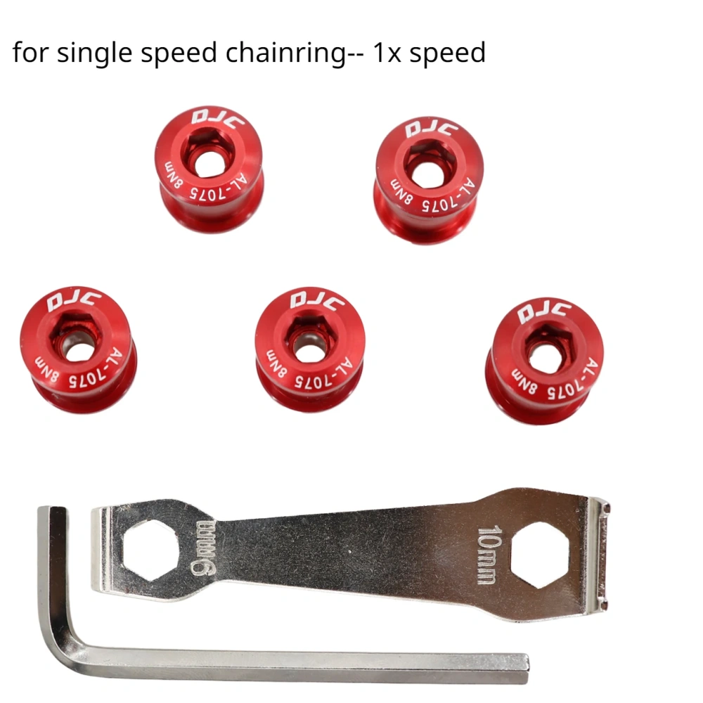 DJC bike chainring bolts 5pcs with 2 wrenchs aluminum or steel single chainring double chainring black red blue golden grey
