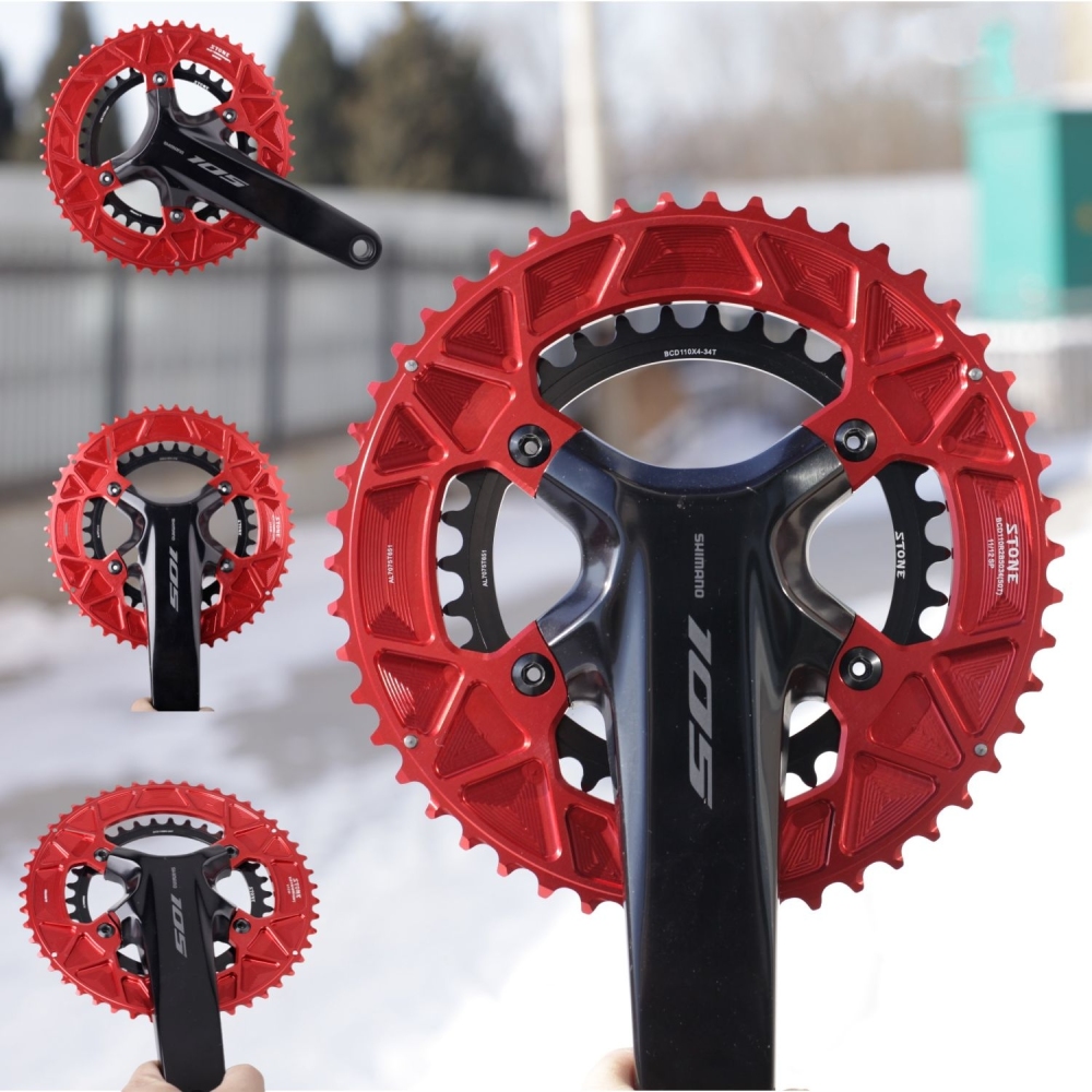Stone 110bcd Round Double Chainring for Shimano 105 R7100 UT R8100 DA R9200 Di2 Road Bike 58 56 55 54 52 53 52 50 48 46 42 40 39 36 34 32T