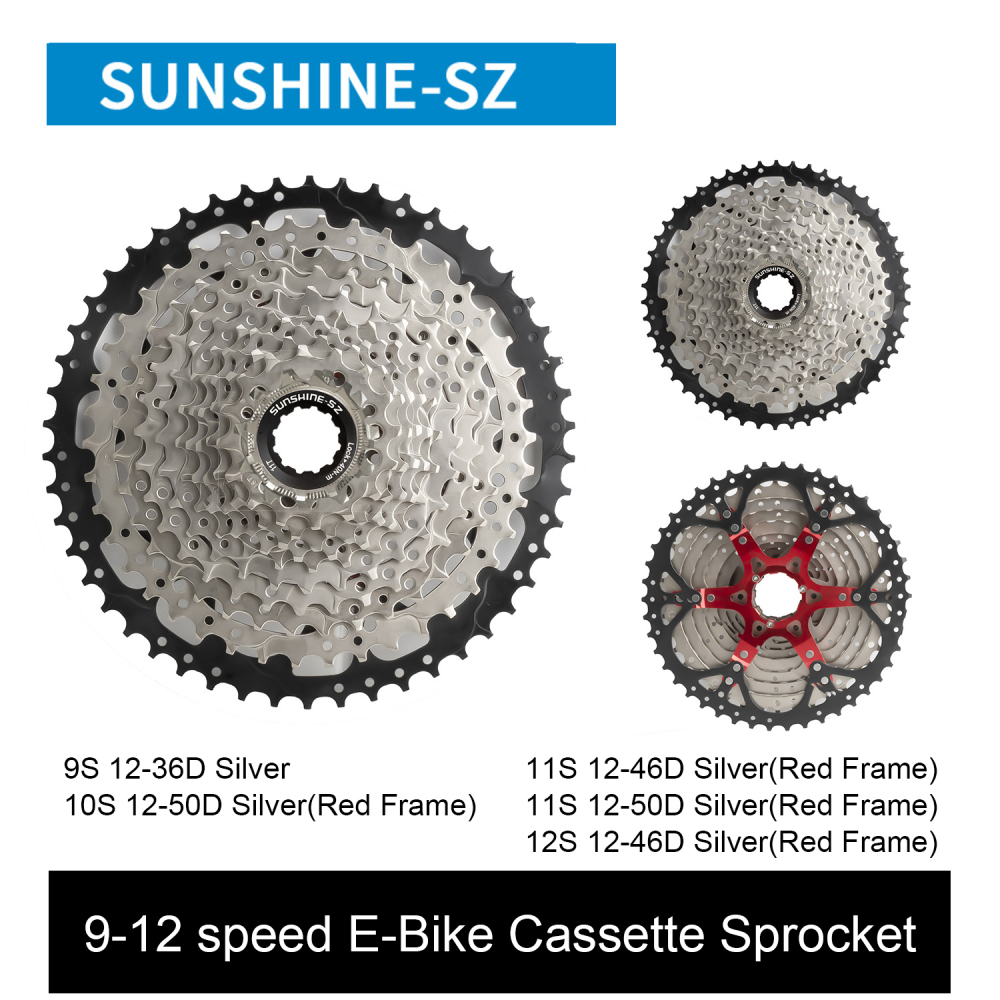 SUNSHINE E-Bike HG Cassette for 8 / 9 / 10 / 11 / 12 Speed 12-36T / 42T / 46T / 50T Compatible with Electric Assist Bikes