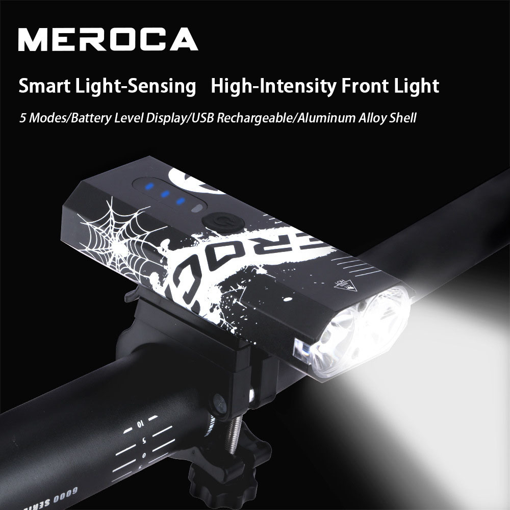 MEROCA Bicycle Front Light Mountain Bike Light With Smart Sensing USB Rechargeable Mini Bike Light Flashlight