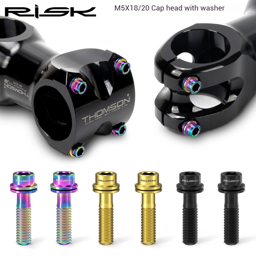 RISK M5x18/20mm Titanium Alloy Handlebar Stem Screw with Washer for Mountain Road Bike Fork Fixation