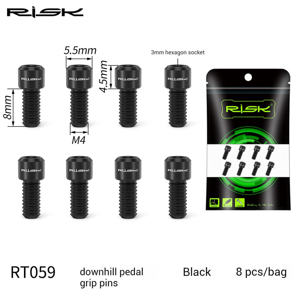 RISK Mountain Bike XC Cross-Country Titanium Alloy Pedal Pins Hexagonal Anti-Slip Pins Boxed