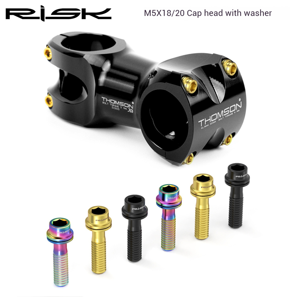 RISK M5x18/20mm Titanium Alloy Handlebar Stem Screw with Washer for Mountain Road Bike Fork Fixation