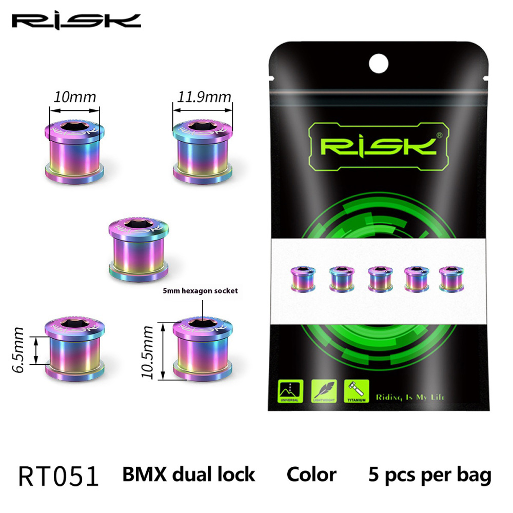 RISK 6.5mm Mountain Bike Titanium Alloy Single Chainring Bolts Screws Bolts for XT Chainring Fixing RT050 RT051
