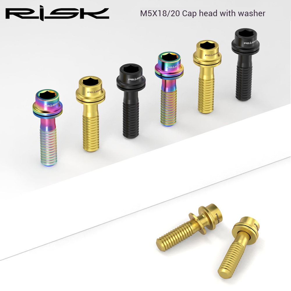 RISK M5x18/20mm Titanium Alloy Handlebar Stem Screw with Washer for Mountain Road Bike Fork Fixation