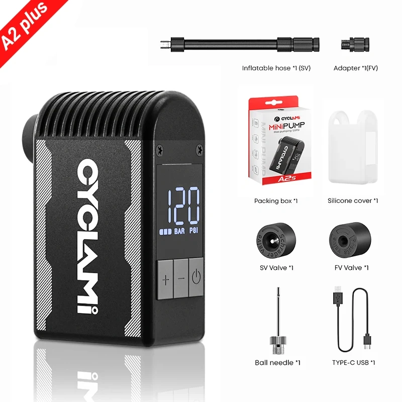 CYCLAMI Mini Plus Portable Pump for Bicycle Cordless Air Inflator Presta Schrader Valve Outdoor MTB Bike Accessories