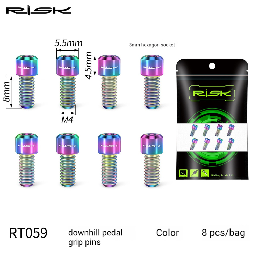 RISK Mountain Bike XC Cross-Country Titanium Alloy Pedal Pins Hexagonal Anti-Slip Pins Boxed