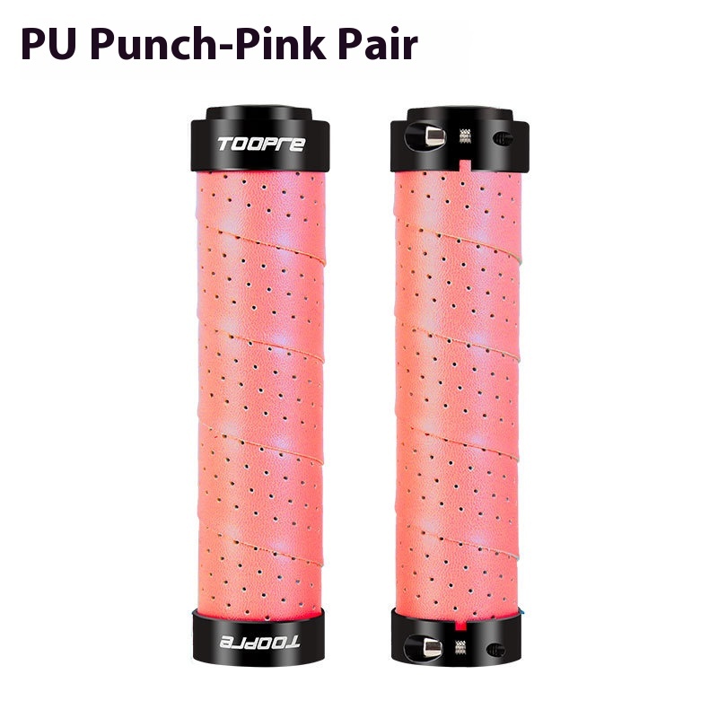 TOOPRE Mountain Bike Grips PU Perforated Leather Colorful Anti-Slip Breathable Aluminum Alloy Double-Sided Locking