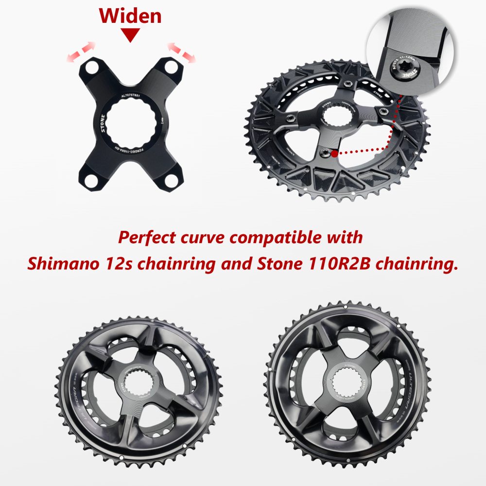 STONE chainring spider 110bcd 4 arms widen style for shimano chainring 12speed ec90 easton rotor aldhu axs force rival sram 3 bolts R7100 R8100 R9200