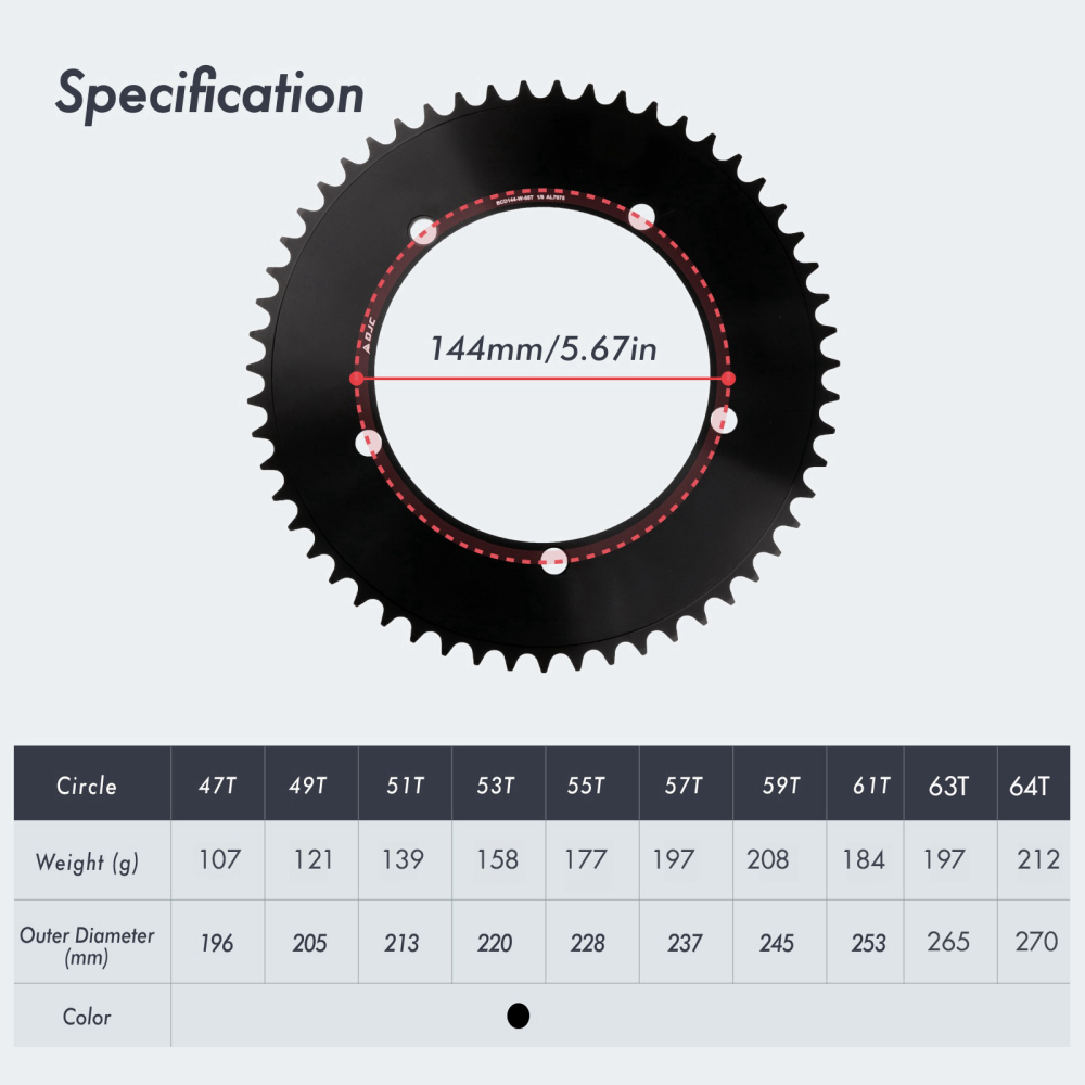 DJC 144BCD Round Chainring Fixed Gear Fixie Track Bike 47T 49 51 53 55 57 59 60 61 62 63 64T Chainwheel Spider for Sram 144 Bcd 1/2*1/8