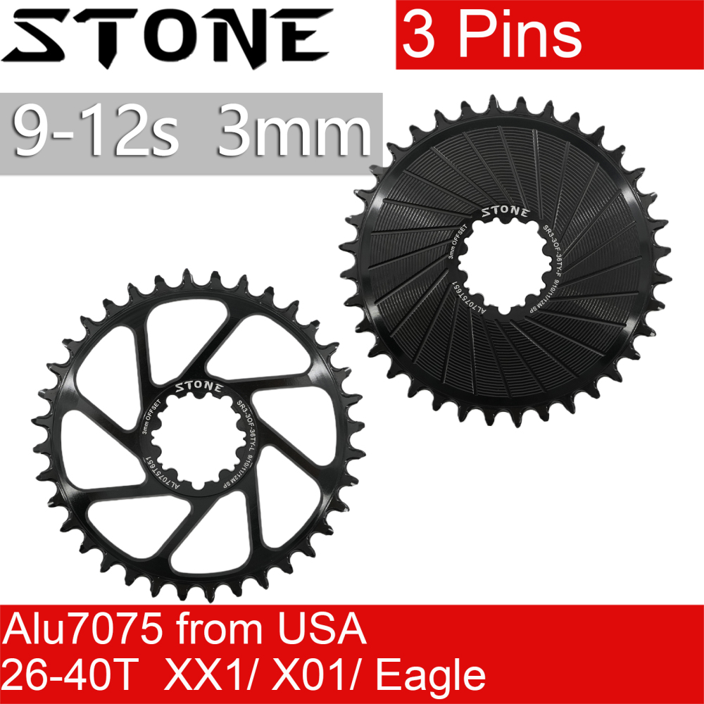 Stone Bike Chainring 3mm Offset Direct Mount Round 3 pins for Sram X9 X0 XX1 X01 26 28t 30t 32 34t 36 38 40T Boost 148mm aero hollow