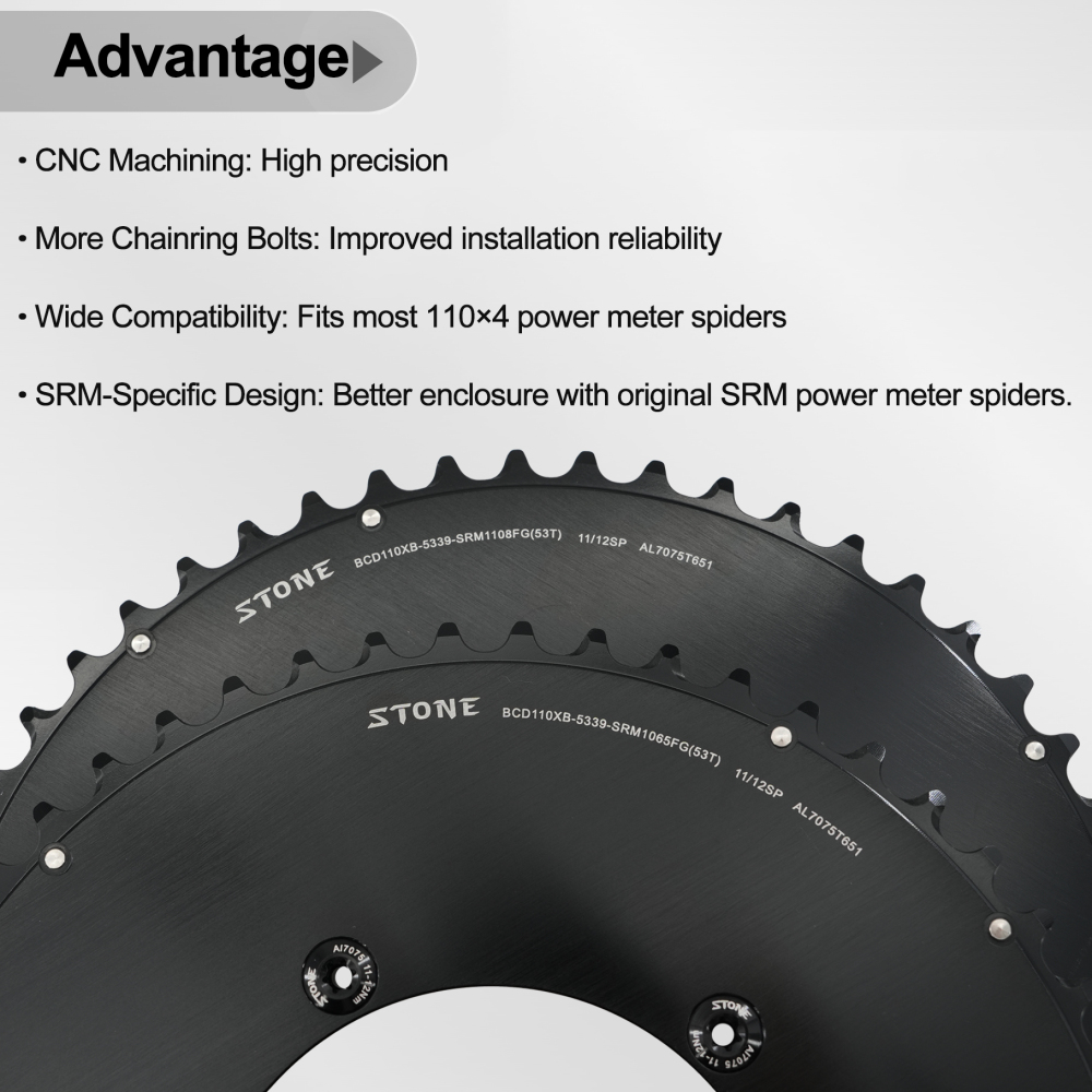 Stone Double Chainring 110BCD for SRM PowerMeter PM7 PM9 Crankset 5800 6800 4700 9000 Round Aero 50 34T 52 36T 53 39T 54 40T Road Bike