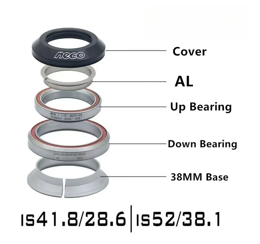 Neco Bearing Headset for Avanti 41.8  52mm 28.6 38.1mm Tapered Form Road Bike MTB Bike Is41.8/28.6 Is52/38.1