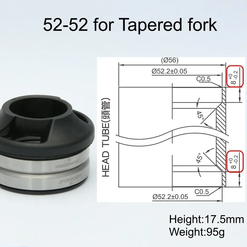 Neco Bike Threadless Headset Inner Cable Routing 52 44 55 56 49.7MM Tapered Straight Fork MTB Bearing Headset Internal