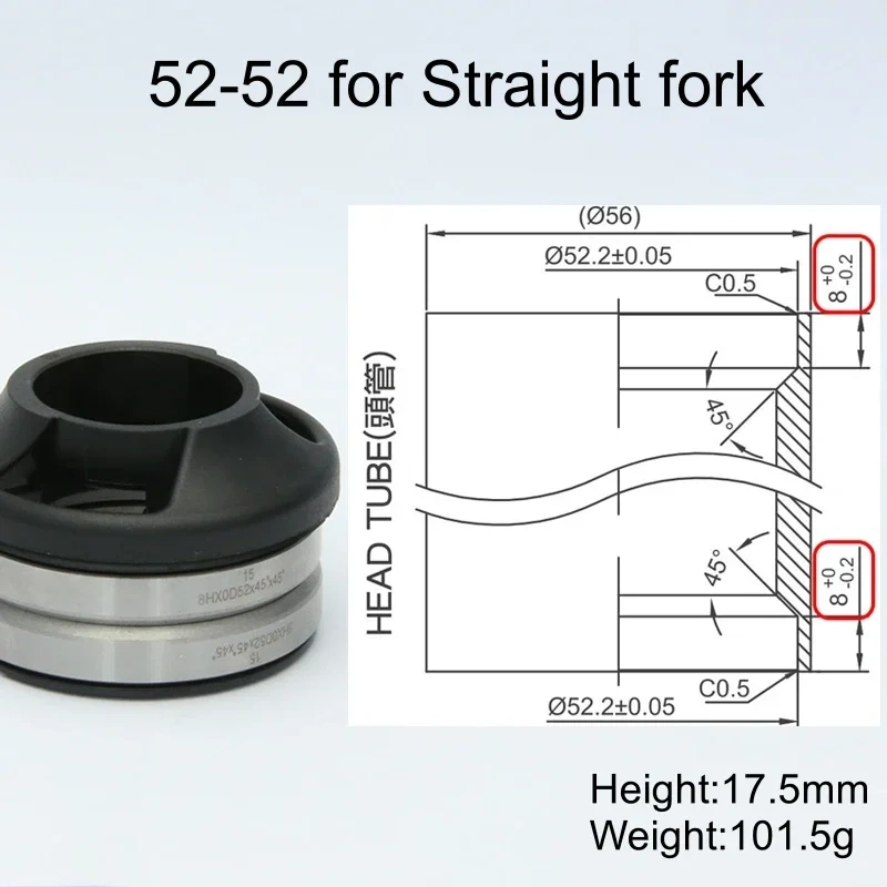 Neco Bike Threadless Headset Inner Cable Routing 52 44 55 56 49.7MM Tapered Straight Fork MTB Bearing Headset Internal