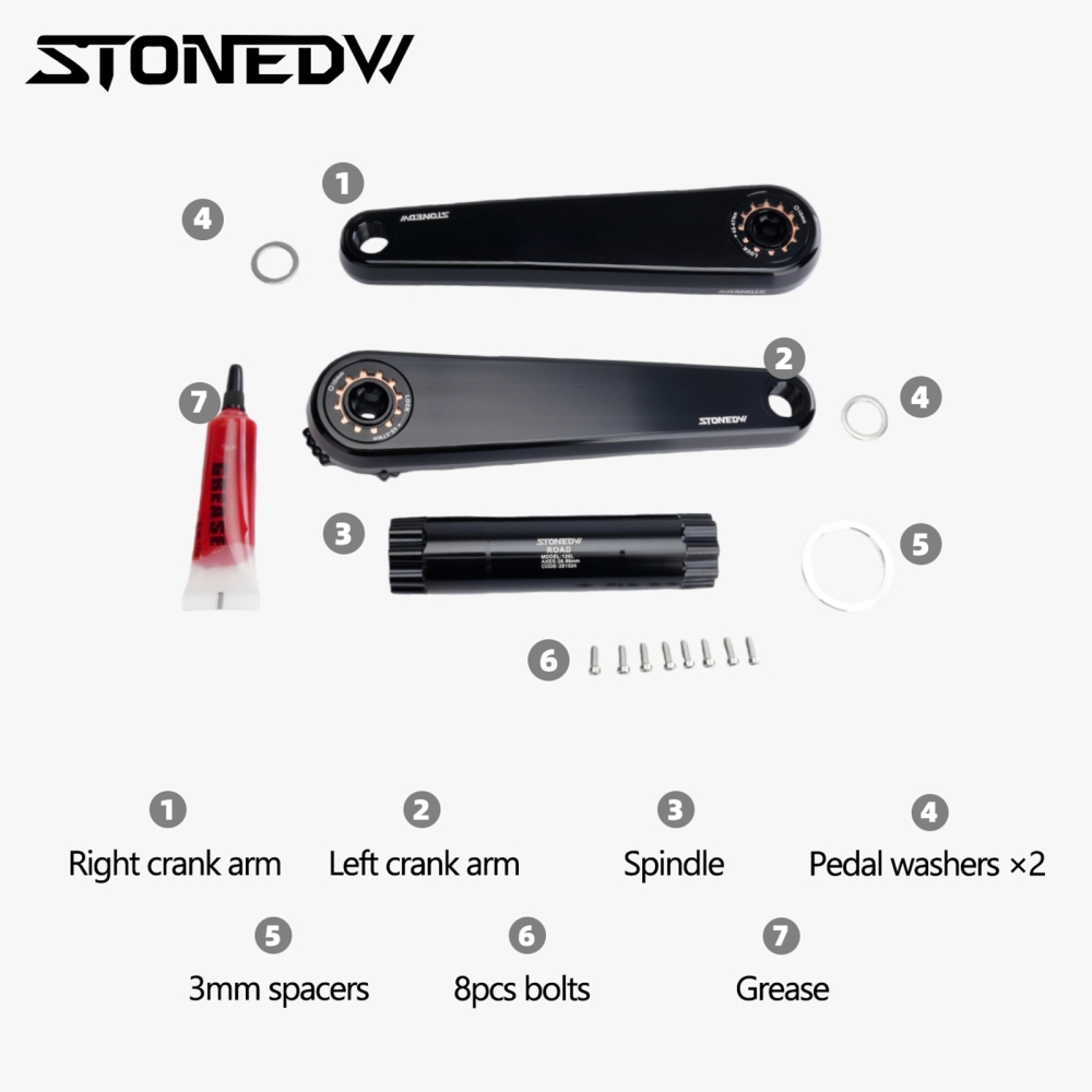Stone Road Bike Crankset 28.99mm DUB 8 Bolts Pins Alu 7050-T7451 155 160 165 170 172.5 175mm Crank for AXS Spiders Powermeter chainring FORCE RED RIVAL 29mm STONEDW