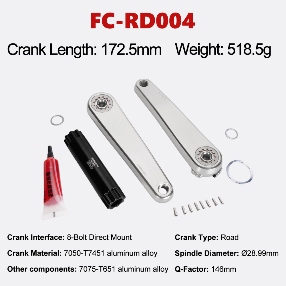 Stone Road Bike Crankset 28.99mm DUB 8 Bolts Pins Alu 7050-T7451 155 160 165 170 172.5 175mm Crank for AXS Spiders Powermeter chainring FORCE RED RIVAL 29mm gravel bike STONEDW