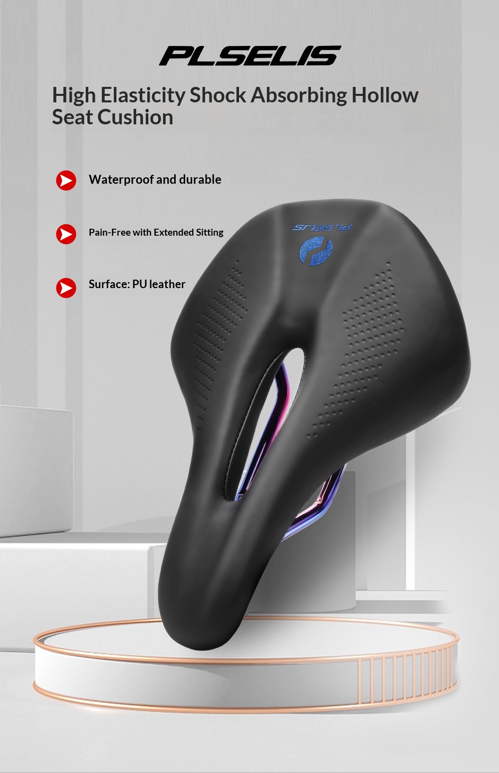 PLSELIS Bicycle Saddle Hollow Comfort Seat for MTB Road Bike Folding Bike Memory Foam Cushion Waterproof Cover MEROCA