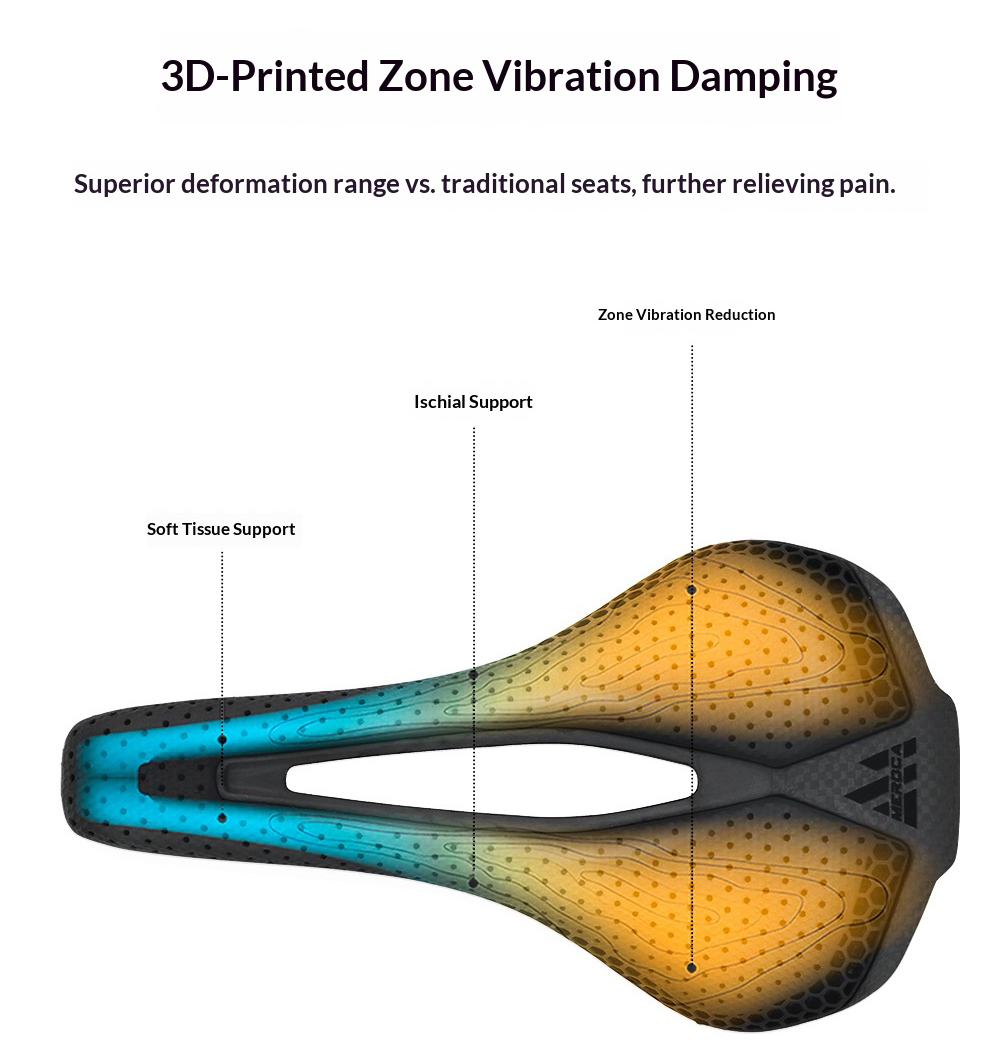 MEROCA VG R1 3D Printed Bicycle Saddle Carbon Fiber Base with Zoned Cushioning Hollow Road Bike Saddle