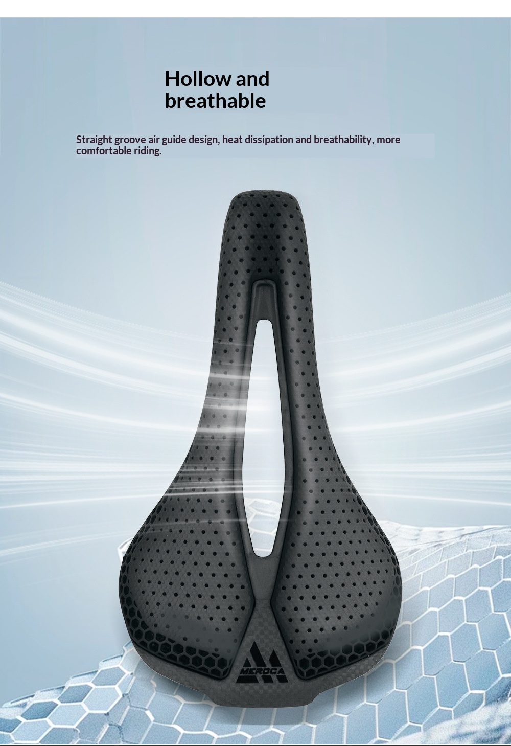 MEROCA VG R1 3D Printed Bicycle Saddle Carbon Fiber Base with Zoned Cushioning Hollow Road Bike Saddle