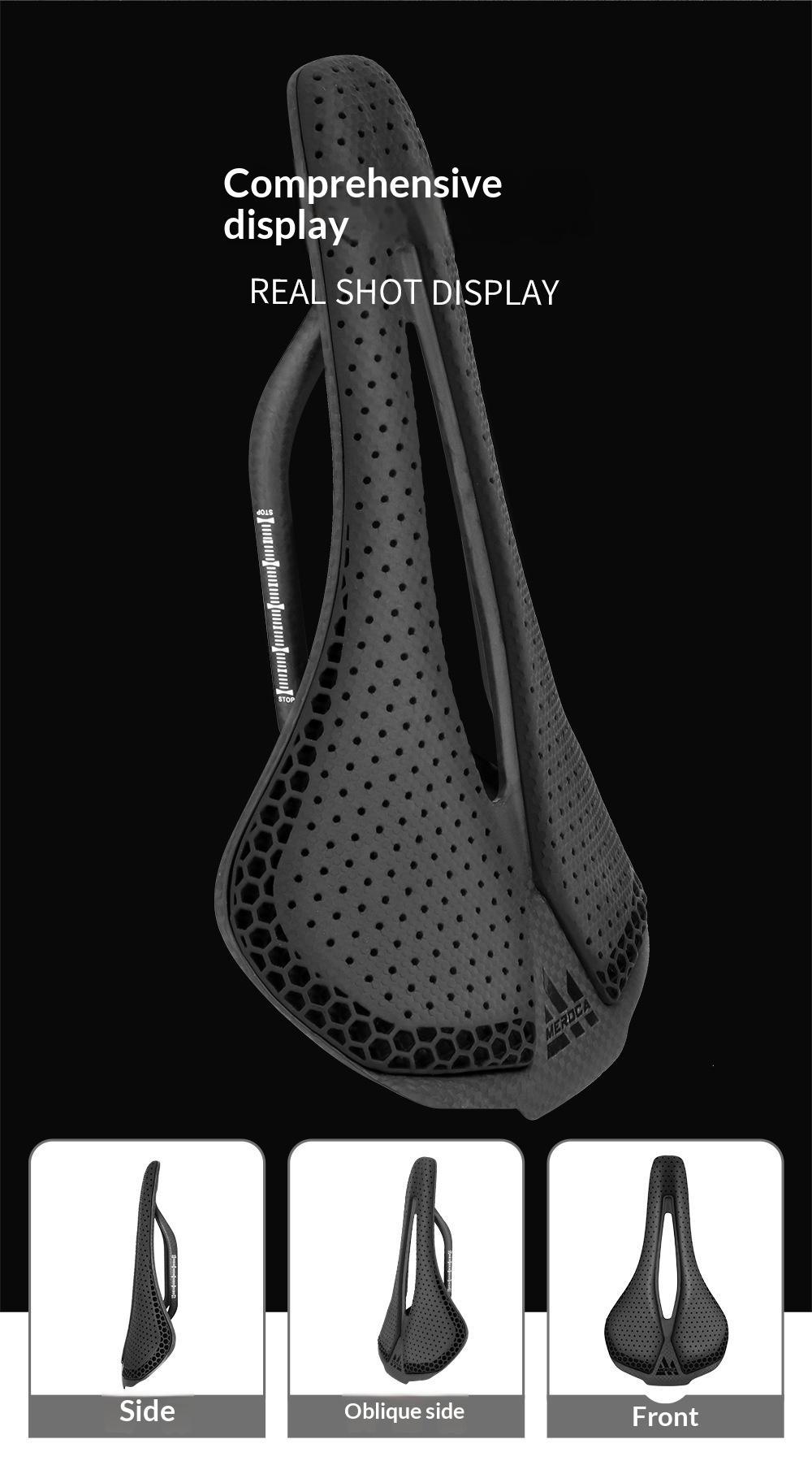 MEROCA VG R1 3D Printed Bicycle Saddle Carbon Fiber Base with Zoned Cushioning Hollow Road Bike Saddle