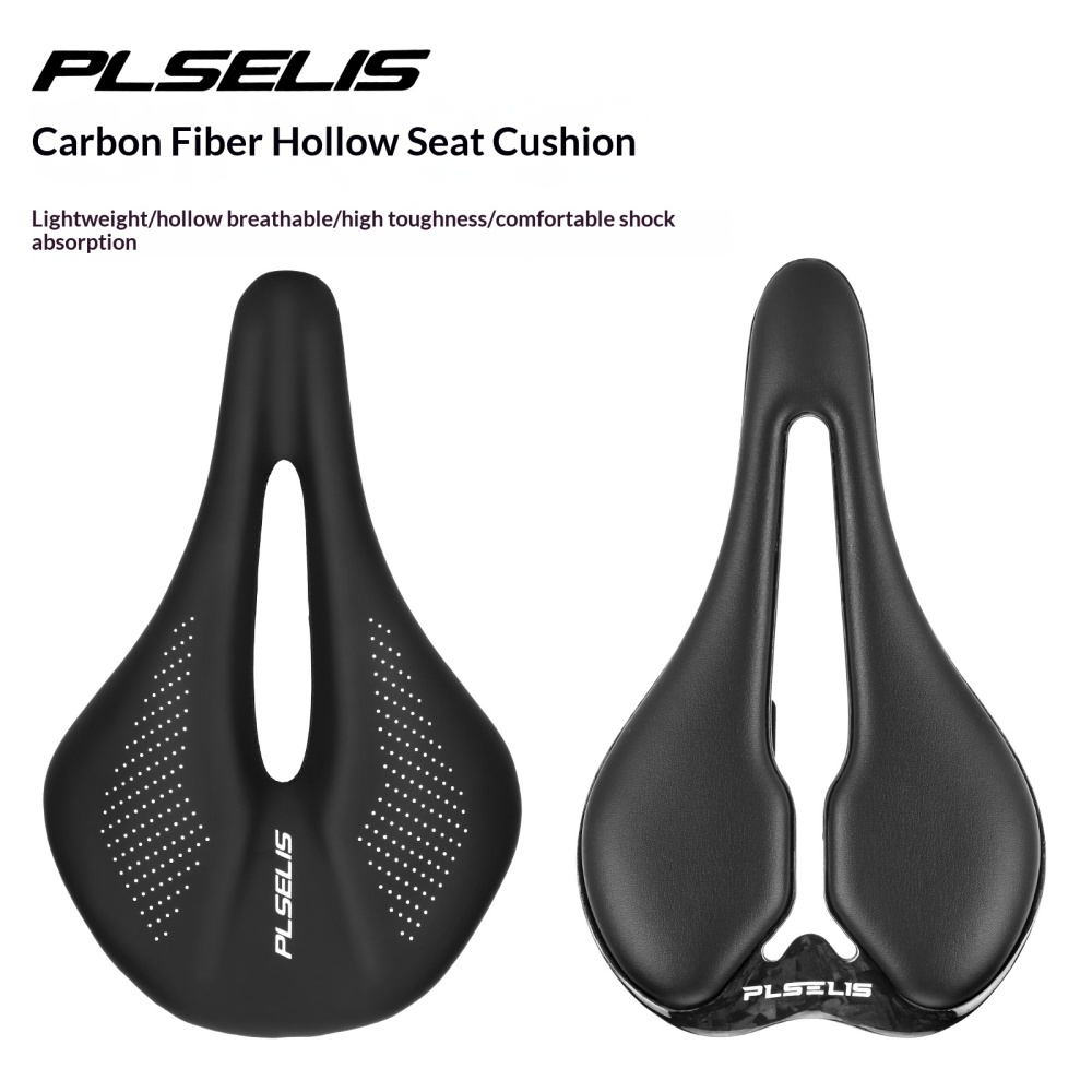 PLSELIS Carbon Fiber Bicycle Saddle Hollow Lightweight Racing Seat for MTB Road Bike Ergonomic Soft Comfort Design
