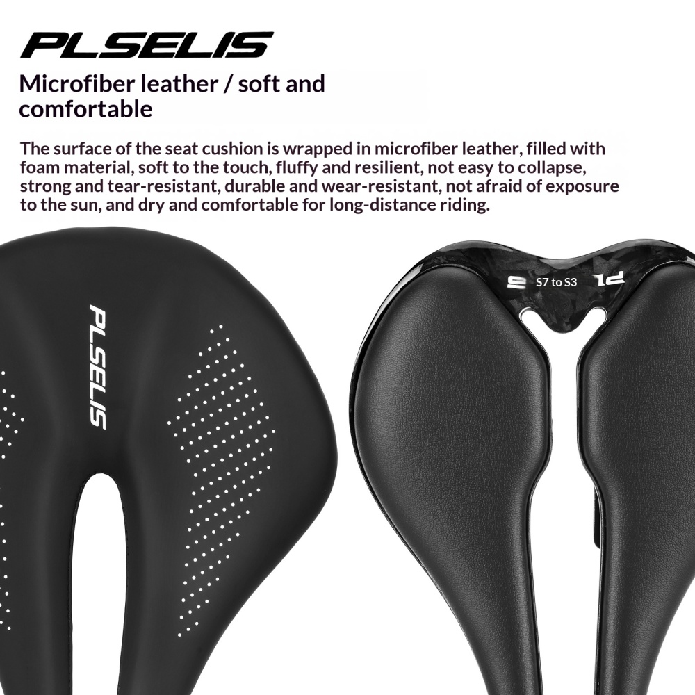 PLSELIS Carbon Fiber Bicycle Saddle Hollow Lightweight Racing Seat for MTB Road Bike Ergonomic Soft Comfort Design