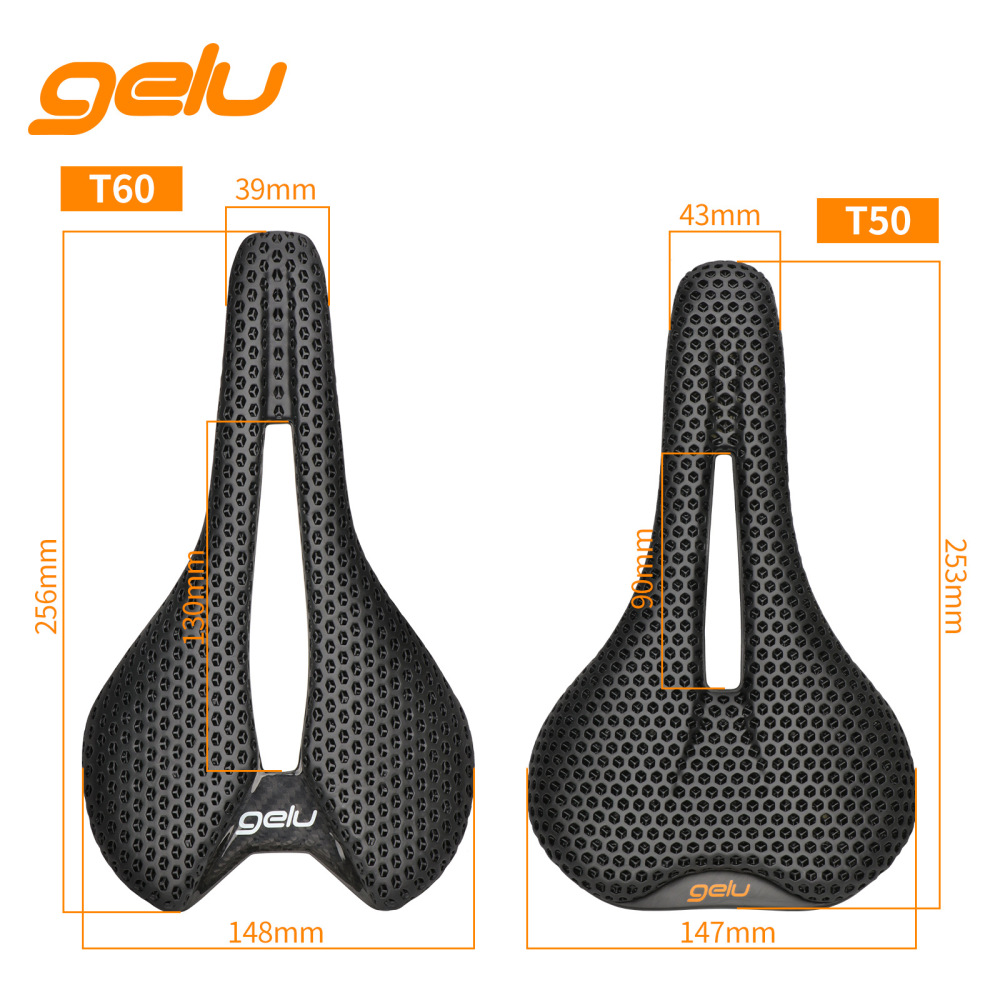 GELU T50 3D Printed Carbon Rail Road Bike Saddle Hollow Breathable Racing Saddle Lightweight