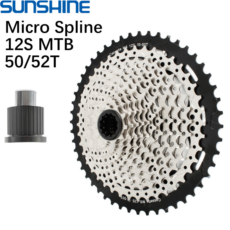 SUNSHINE MS Cassette Freewheel for MTB 12-Speed 10-50T / 10-52T Silver-Black Frame Compatible with Shimano Micro Spline Hub DEORE M6100 M7100 XT M8100 XTR M9100 M9200 M9220