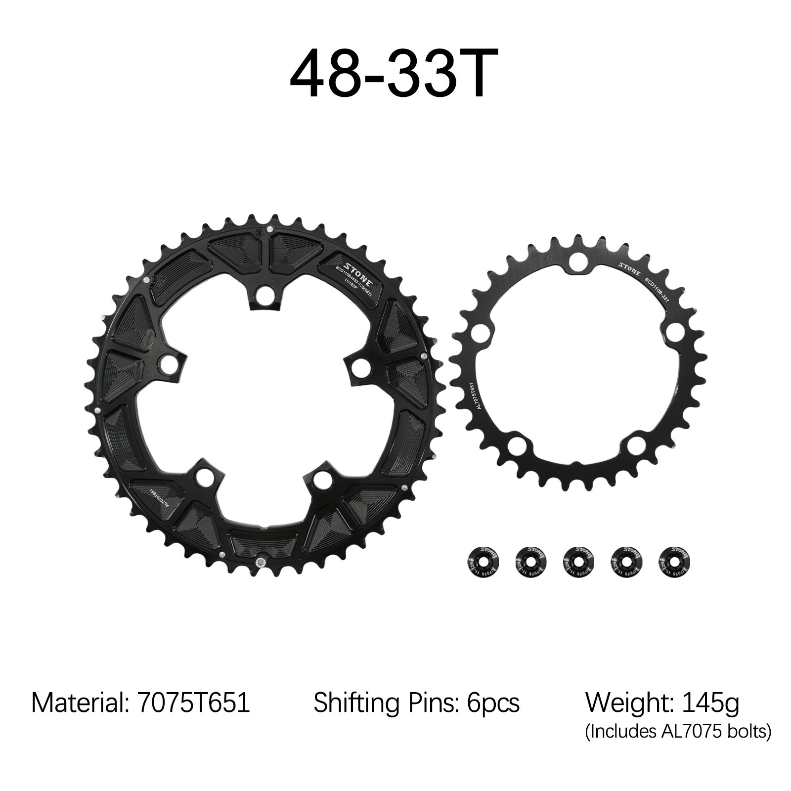 Stone 110bcd Round Double Chainring for Shimano 12S 5 Bolts Crank