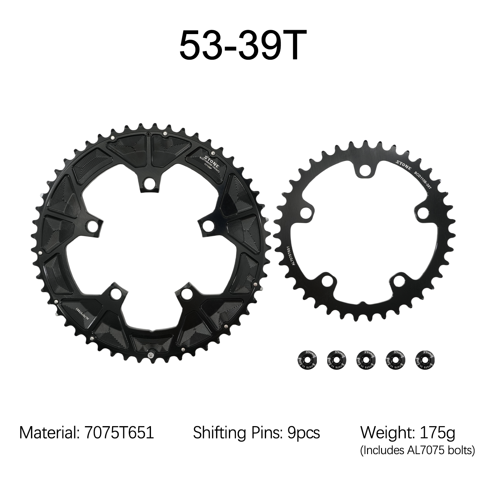 Stone 110bcd Round Double Chainring for Shimano 12S 5 Bolts Crank