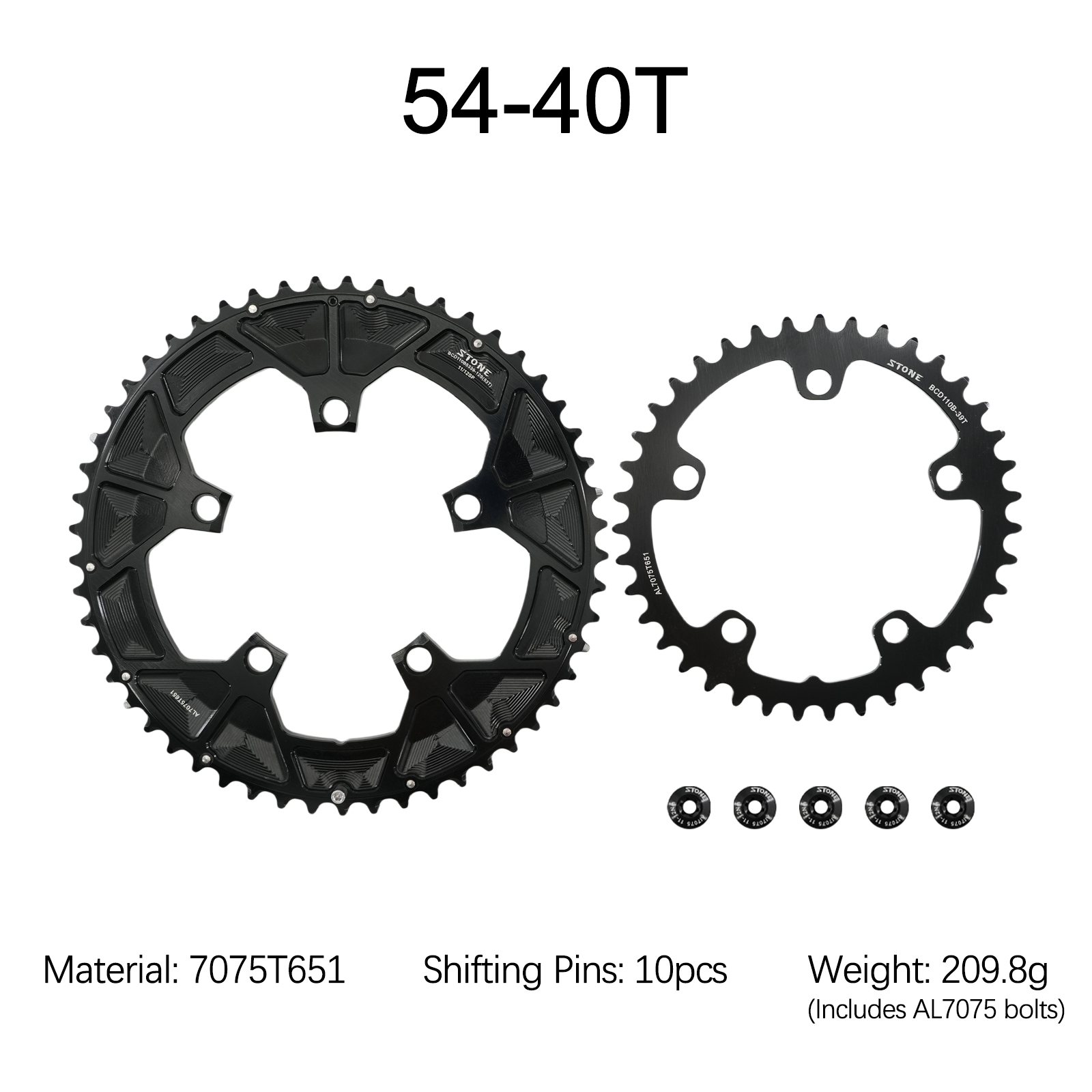 ■ストーン　STONE■チェーンリング　54-40■110bcd　シマノ■ Stone 110bcd Round Double Chainring for Shimano 12S 5 Bolts Crank