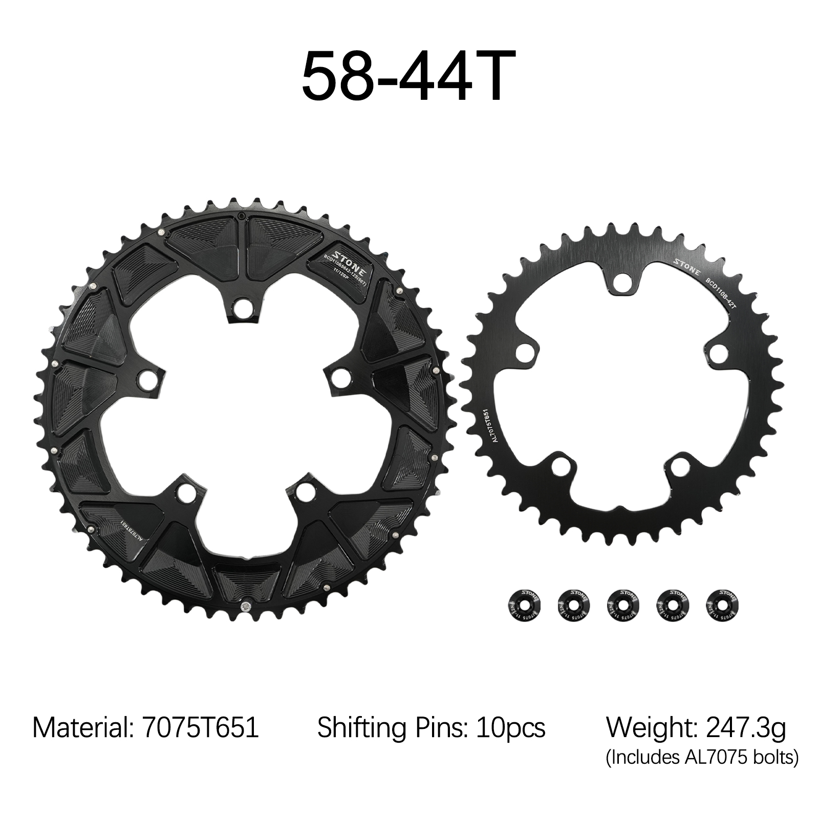 Stone 110bcd Round Double Chainring for Shimano 12S 5 Bolts Crank