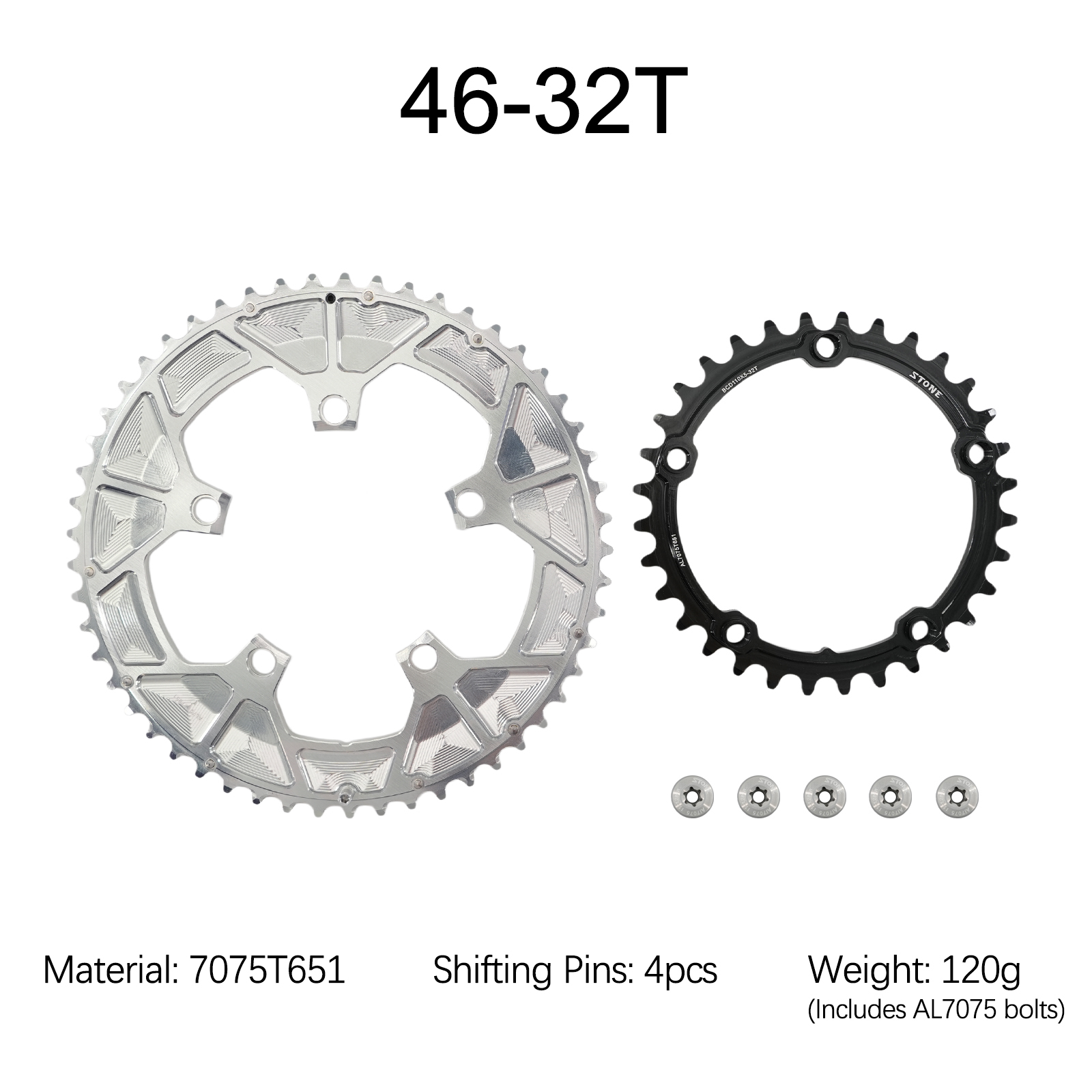 Stone 110bcd Round Double Chainring for Shimano 12S 5 Bolts Crank