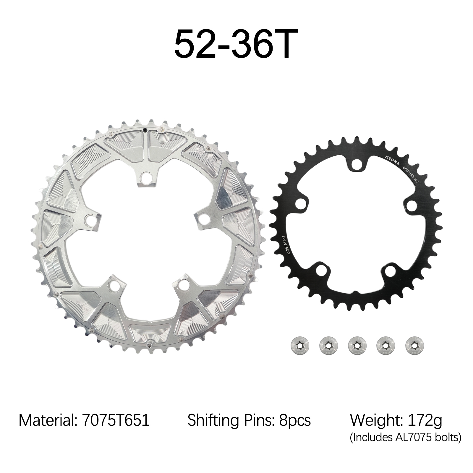Stone 110bcd Round Double Chainring for Shimano 12S 5 Bolts Crank
