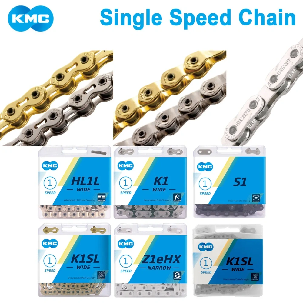 KMC Single Speed Bicycle Chain S1 K1 K1SL Z1eHX HL1 BMX Series 1/2"x1/8" 3/32" Free Style Bike Curren for Jump Track City Bike