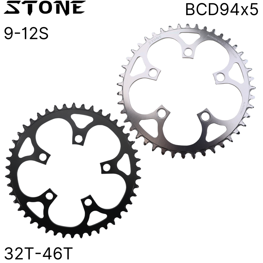 STONE 94BCD 5-Bolt Chainring Narrow Wide 32T-46T for 5-Arm MTB Crankset, 7075 Aluminum 1x Chainring for Shimano SRAM Truvativ Vintage Cranks