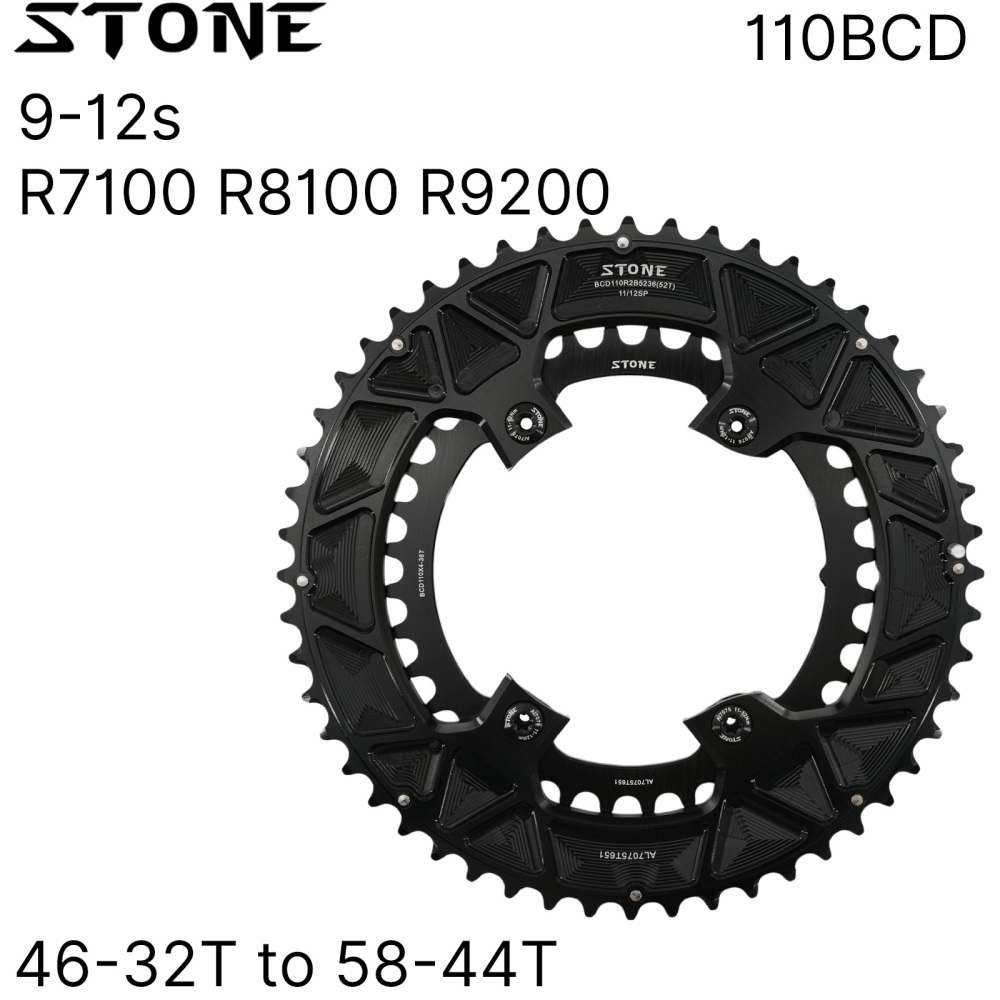 Stone 110bcd Round Double Chainring for Shimano 105 R7000 R7100 UT R8000 R8100 DA R9100 R9200 Di2 Road Bike 58 55 54 53 52 50 36T 39 40 34 48 46T silver black