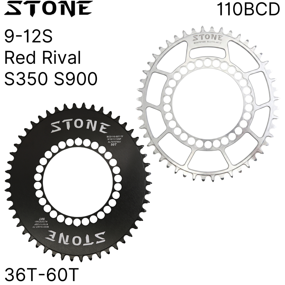 STONE 110 BCD Oval Narrow Wide Chainring for SRAM Force Red Rival S350 S900 S100 Rotor FSA 5-Arm Crankset 1x Road Gravel Chainwheel 36T-60T Black Silver
